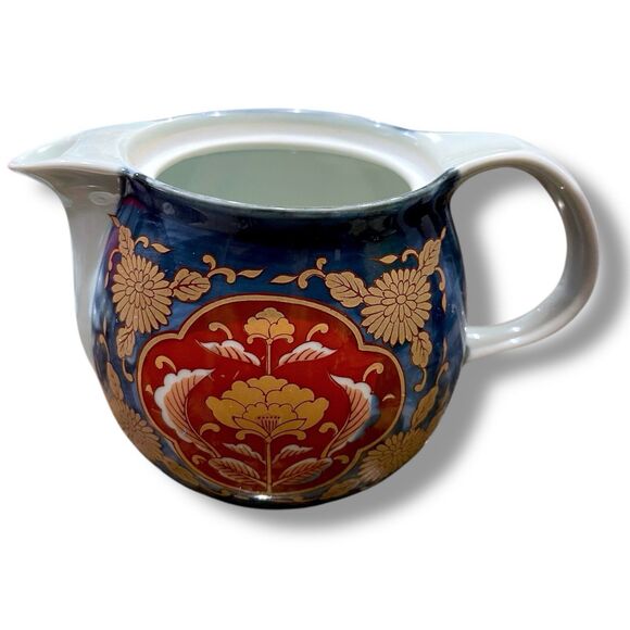 Vintage Arita Ware Red, Blue & Gold Floral Design Teapot  w/Lid and Tea Strainer - Picture 9 of 16
